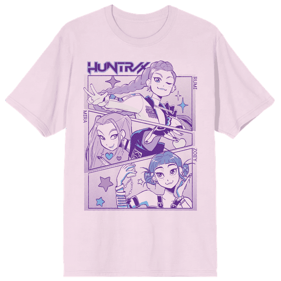 Kpop Demon Hunters Panel Art Huntrix Adult Pink Crew Neck Short Sleeve T-Shirt-Medium