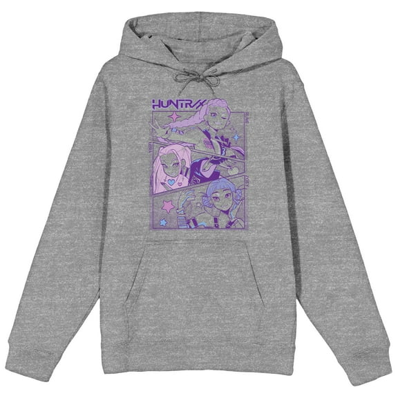 Kpop Demon Hunters Panel art Huntrx Men's Heather Gray Long Sleeve Hoodie-Medium