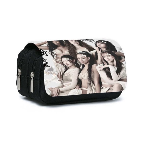 Kpop Double-Layer Flip-Top Pencil Case, Universal Student Stationery Box with Printed Design