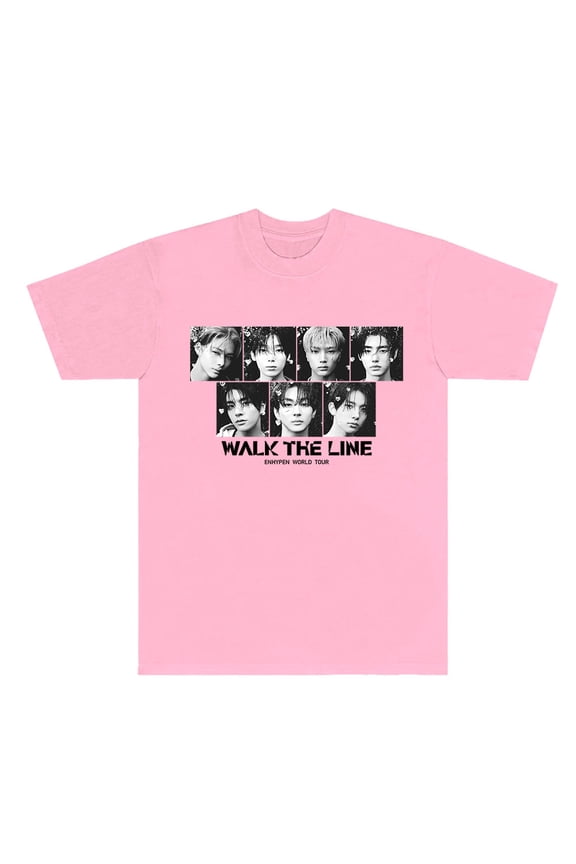 Kpop ENHYPEN Walk The Line World Tour Photo T-Shirts Cosplay Unisex Short Sleeve Tee Crewneck Top
