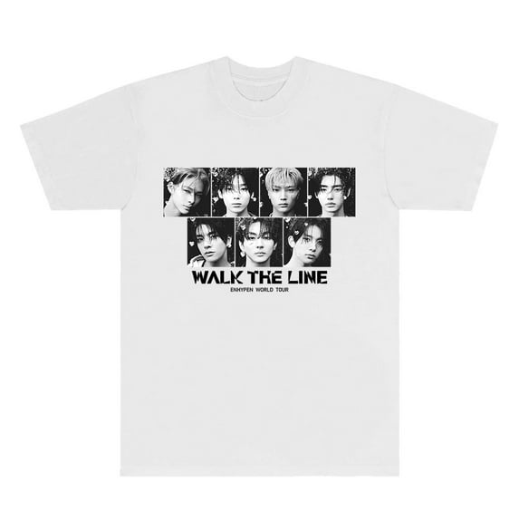 Kpop ENHYPEN Walk The Line World Tour Photo T-Shirts Cosplay Unisex Short Sleeve Tee Crewneck Top