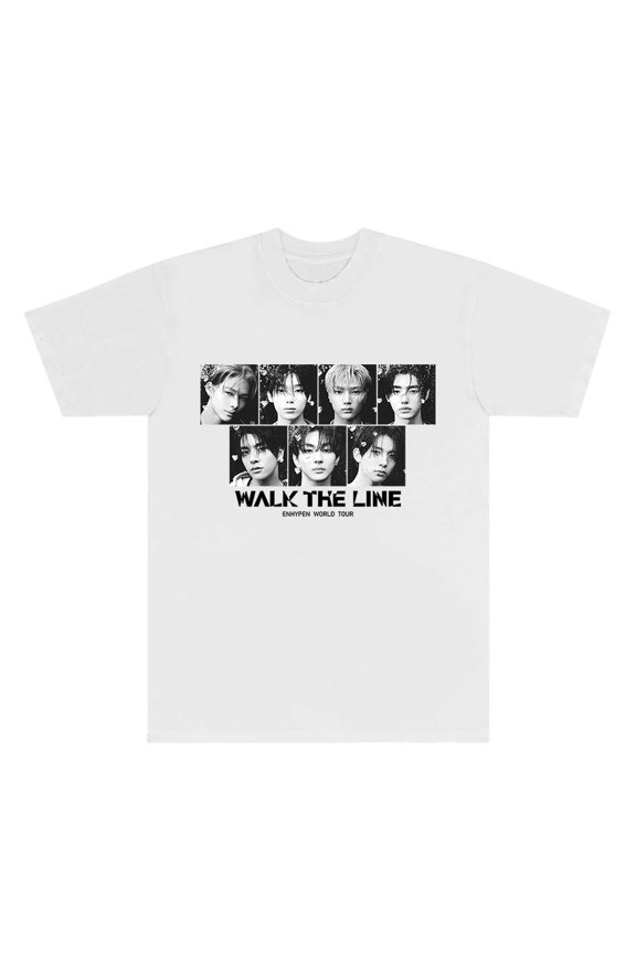 Kpop ENHYPEN Walk The Line World Tour Photo T-Shirts Cosplay Unisex Short Sleeve Tee Crewneck Top