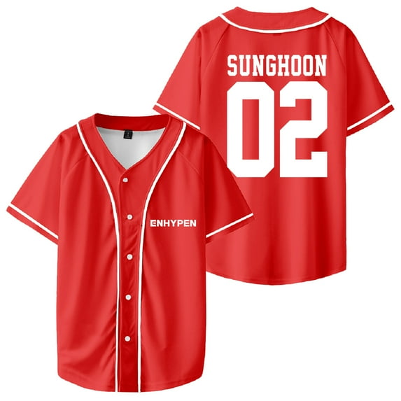 Kpop Enhypen SUNGHOON Merch Baseball Jersey Short Sleeve Shirts Women Men Streetwear Tops