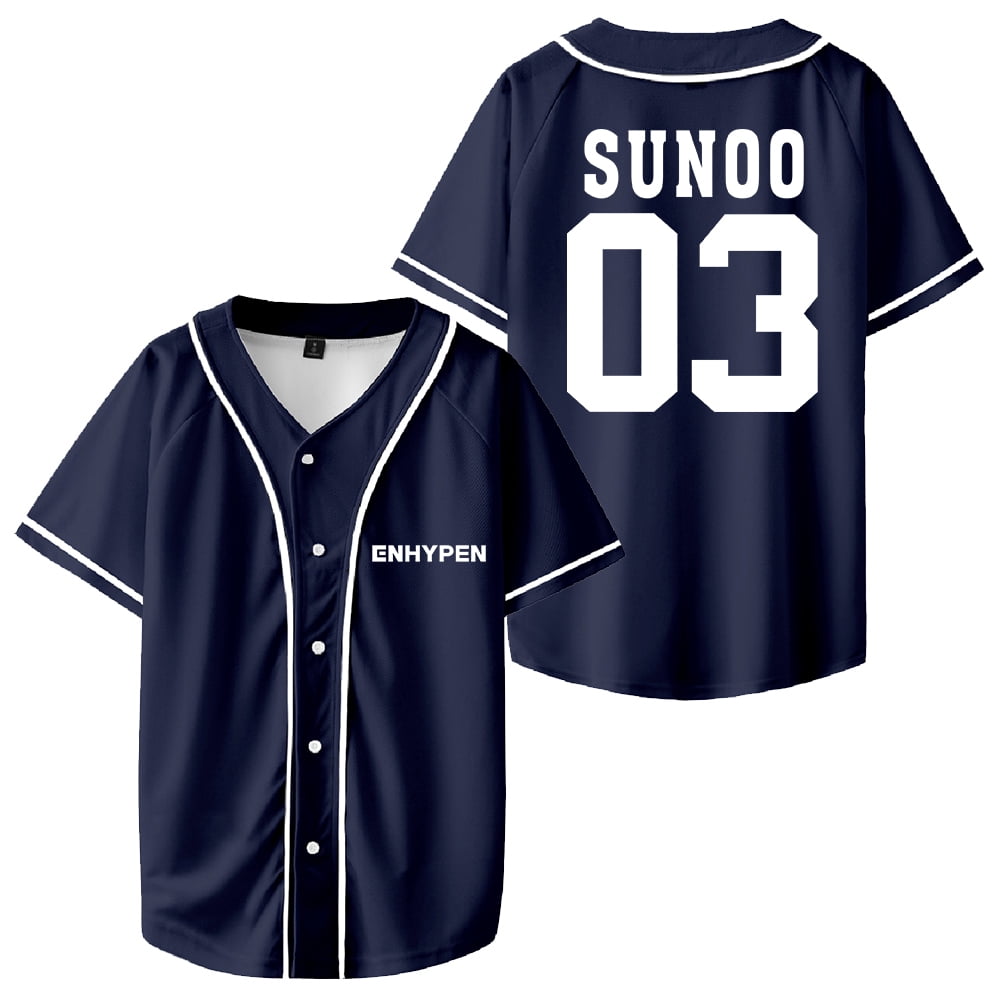 Kpop Enhypen SUNOO Merch Baseball Jersey Short Sleeve Shirts Women