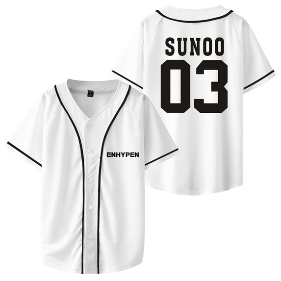 Kpop Enhypen SUNOO Merch Baseball Jersey Short Sleeve Shirts Women Men Streetwear Tops