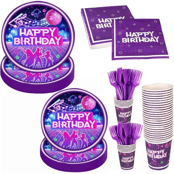 Kpop Music Themed Party Supplies for Fans - Disposable Tableware Set With Plates, Cups, Napkins & Cutlery for 24 Guests, Music Birthday Decorations for Kpop Girl Group Idol Celebration