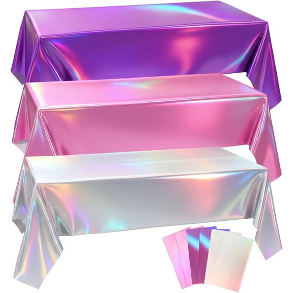 Kpop Party Tablecloth Set, 6 Pack Iridescent Purple Pink Silver Plastic Table Covers, 54 x 108 Inch Rectangle Waterproof Disposable Tablecloth for Birthday Party Decorations