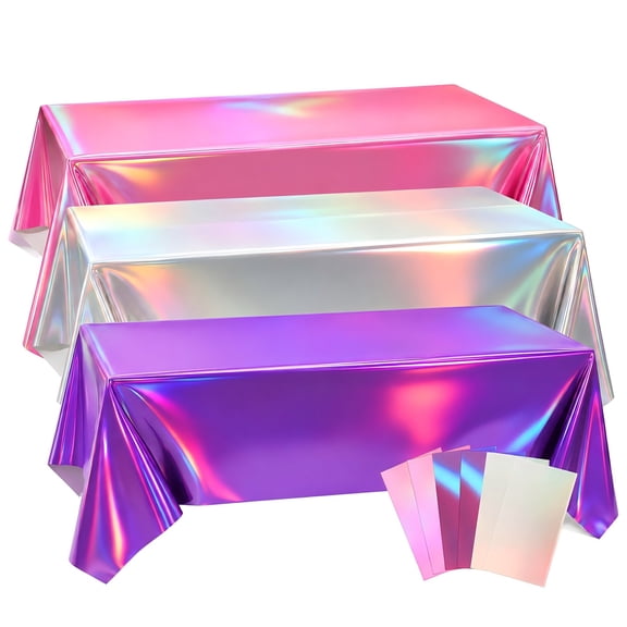 Kpop Party Tablecloth Set, 6 Pack Iridescent Purple Pink Silver Plastic Table Covers, 54 x 108 Inch Rectangle Waterproof Disposable Tablecloth for Birthday Party Decorations