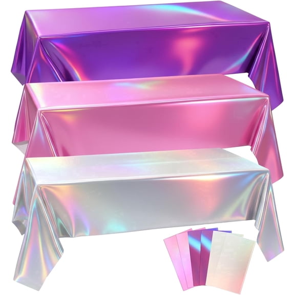 Kpop Party Tablecloth Set, 6 Pack Iridescent Purple Pink Silver Plastic Table Covers, 54 x 108 Inch Rectangle Waterproof Disposable Tablecloth for Birthday Party Decorations
