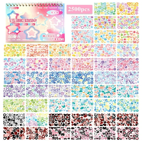 Kpop Photocard Sticker Collection, 2500PCS Glitter Butterfly Heart Ribbon Decorative Stickers, PET Material, Multicolor