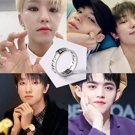 Kpop Seventeen Same Style Stainless Steel Jewelry Roman Numeral Titanium Steel Cutout Ring