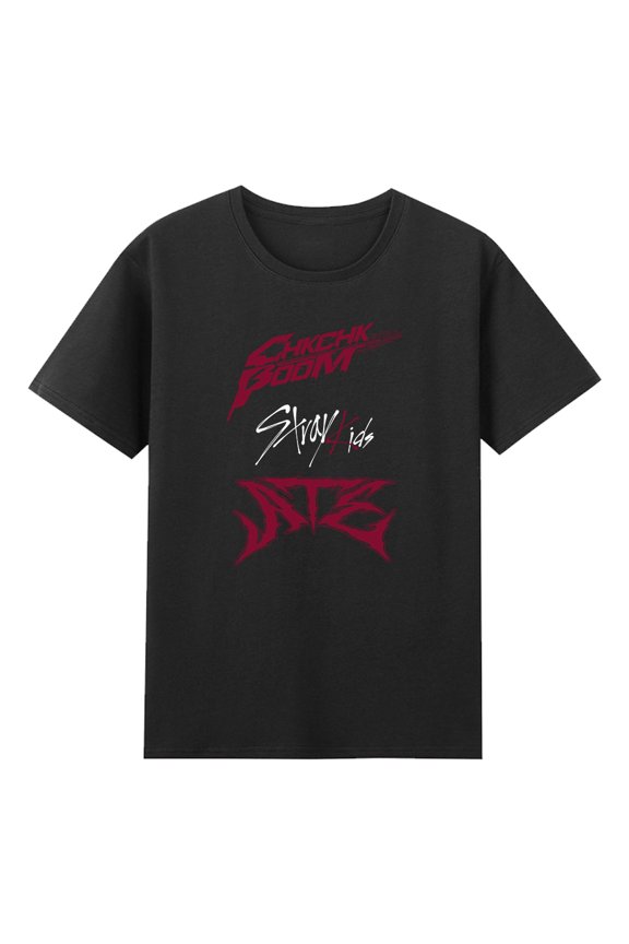 Kpop Stray Kids Ate Chk Chk Boom Merch T-shirt Short Sleeve Cotton Tee Women Men Streetwear Tops