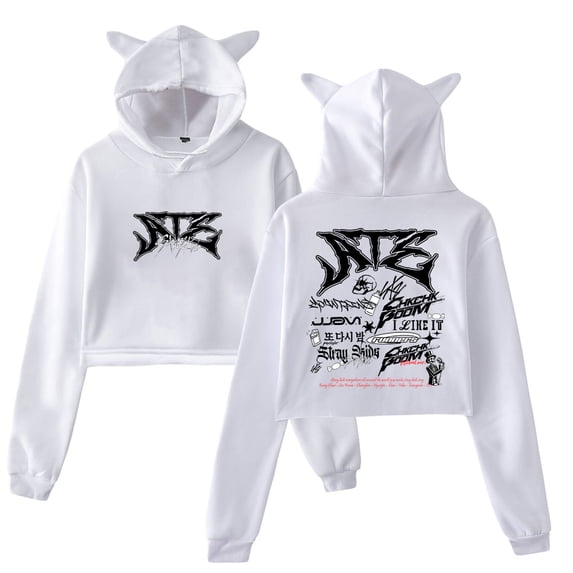Kpop Stray Kids Ate Pullover Dominate World Tour 2024 Cat Ears Hoodie Long Sleeve Women Crop Top