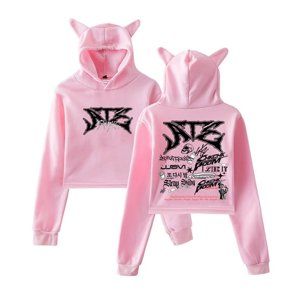 Kpop Stray Kids Ate Tracklist Pullover Female Cat Ears Hoodie Long Sleeve Top Women's Clothes