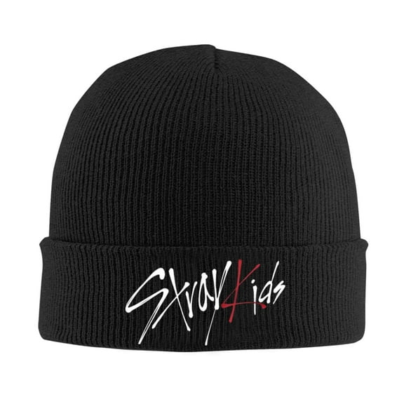 Kpop Stray Kids Beanie Hat Winter Warm Knit Cuffed Cap For Women Men Black