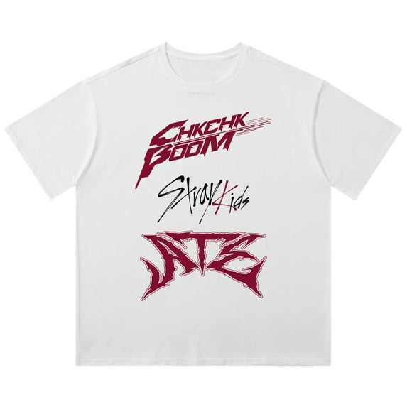 Kpop Stray Kids Chk Chk Boom Logo Cotton T-Shirts Cosplay Women Men Fashion Wash Short Sleeve Tee