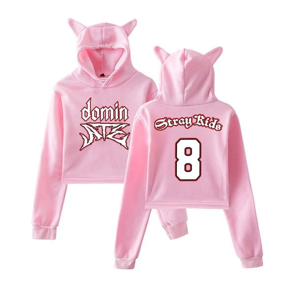 Kpop Stray Kids Dominate 8 Logo Pullover Female Cat Ears Hoodie Long Sleeve Top Women's Clothes