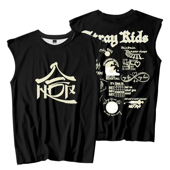 Kpop Stray Kids Hop Tracklist Sleeveless T-Shirts Streetwear Tops Cosplay Women Men Fashion Crewneck