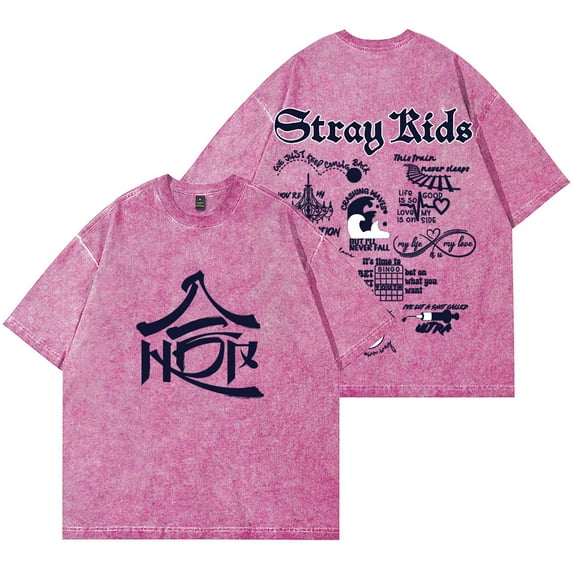 Kpop Stray Kids Hop Tracklist Wash T-Shirts Streetwear Tops Unisex HipHop Cotton Short Sleeve Tee