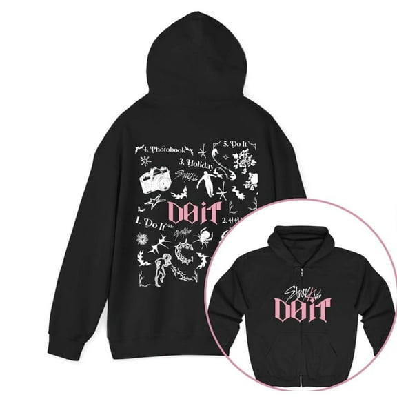 Kpop Stray Kids SKZ Do IT Album Merch Zipper Hoodie – Unisex Graphic Zip Up Hooded Sweatshirt, Casual Streetwear for STAY Fans