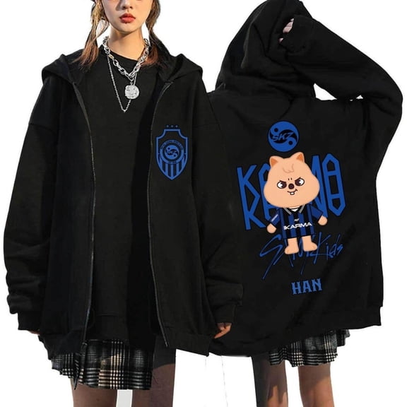 Kpop Stray Kids SKZ Karma Merch Zipper Hoodie – Unisex Graphic Zip Up Hooded Sweatshirt, Casual Streetwear for STAY Fans
