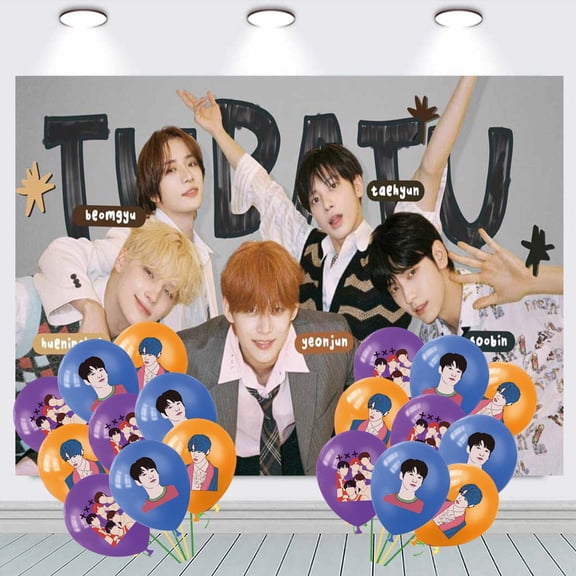 Kpop TXT Backdrop Banner Balloons Party Decorations Supplies Taspestry Wall Decor Background Poster