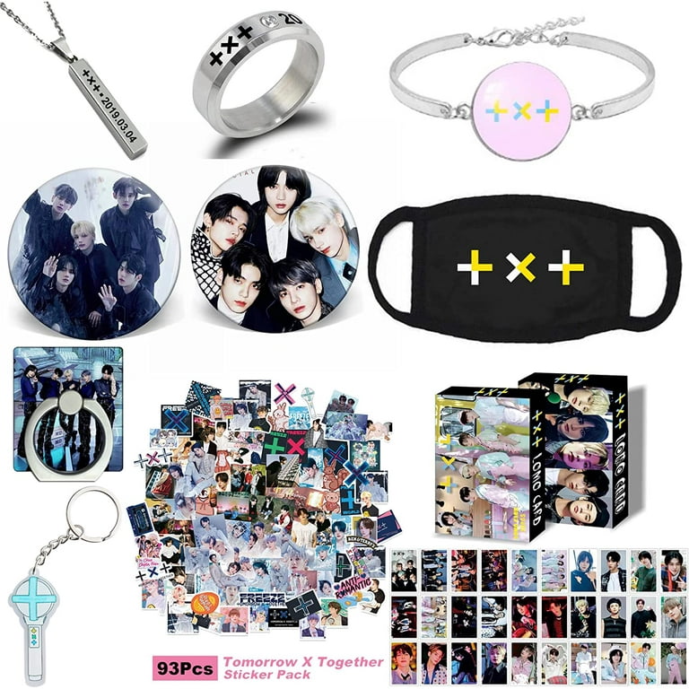 Kpop TXT Gifts Set, TXT Photocard, Stickers, Bracelet, Face Shield, Rings,  Pendant Necklace, Button Pin, Phone Ring Holder, Keychain