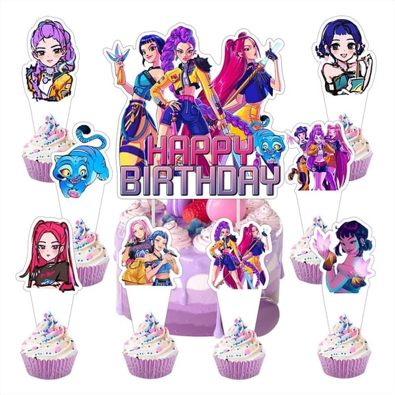Kpop Theme Birthday Cake Topper, Party Cake Decorations,Include 1pcs Cake Topper, 24pcs Cupcake Toppers