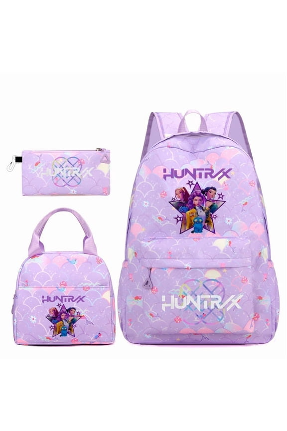 Kpop Witcher Team Backpack Student Three-Piece Backpack Set, Large Capacity, Lightweight Cartoon Backpack
