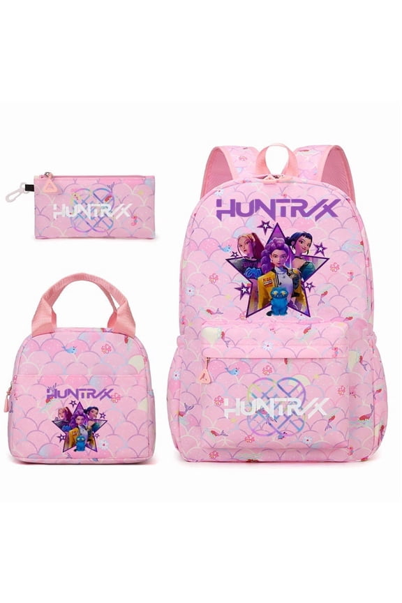Kpop Witcher Team Backpack Student Three-Piece Backpack Set, Large Capacity, Lightweight Cartoon Backpack