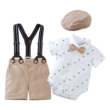 Kpoplk Gentleman Formal Suit Bowtie Romper Suspender Shorts