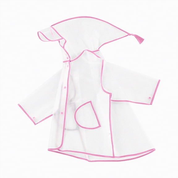 Kpoplk Waterproof Rain Jacket for Boys Girls Kids Hooded Lightweight Raincoat with Pockets Transparent Rain Clothing Outdoor Play Size 7-8 Years,Pink