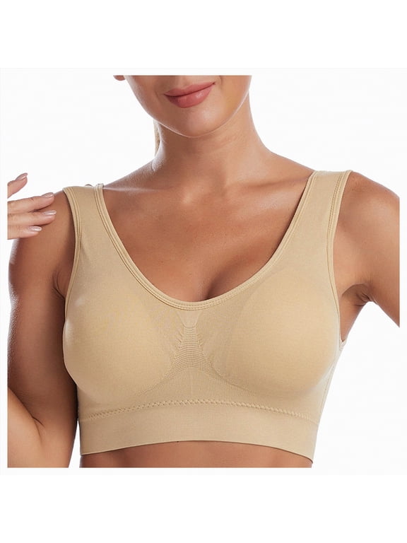 Women's Comfy Pullover Wireless Bra Seamless Bralettes No Underwire T Shirt Wirefree Wide Straps Sleep Everyday Bras Size XXL,Beige