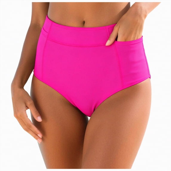 Kpoplk Women's High Waisted Bikini Bottom Full Coverage Bathing Suit Swim Bottoms Tummy Control Swimsuit Shorts Size S,Pink