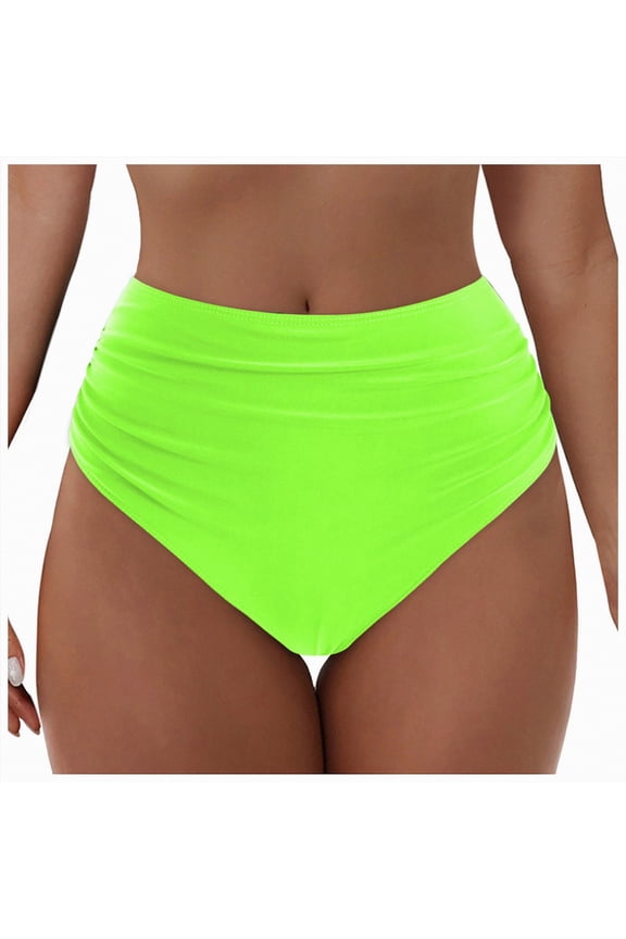 Womens High Waisted Bikini Bottoms Tummy Control Swim Bottom Ruched Full Coverage Retro Swimwear Size M,Green