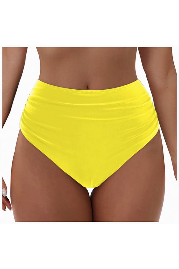 Womens High Waisted Bikini Bottoms Tummy Control Swim Bottom Ruched Full Coverage Retro Swimwear Size XXL,Yellow