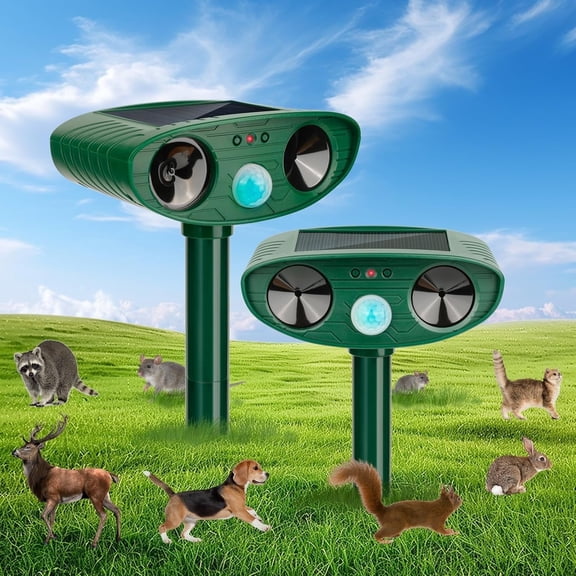 KingFurt 2 Pack Solar Animal Repeller,Ultrasonic Animal Repellent Outdoor with Motion Sensor Flashing Light Waterproof Animal Deterrent