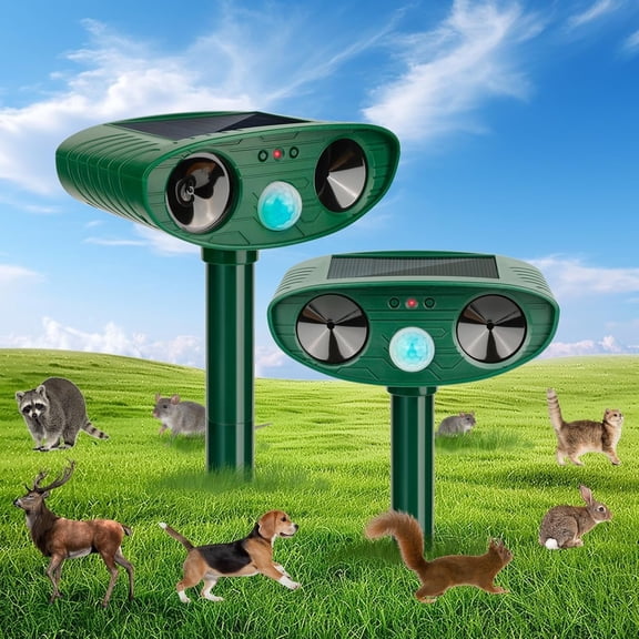 KingFurt 2 Pack Solar Animal Repeller,Ultrasonic Animal Repellent Outdoor with Motion Sensor Flashing Light Waterproof Animal Deterrent