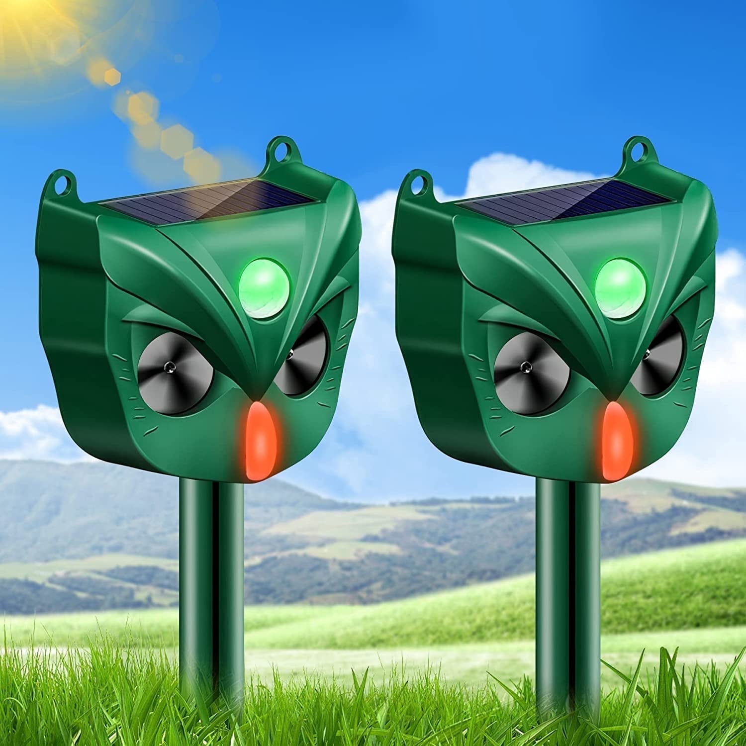 KingFurt  2-Pack Solar Ultrasonic Animal Repeller with Motion Detector and Flashing Lights, Waterproof
