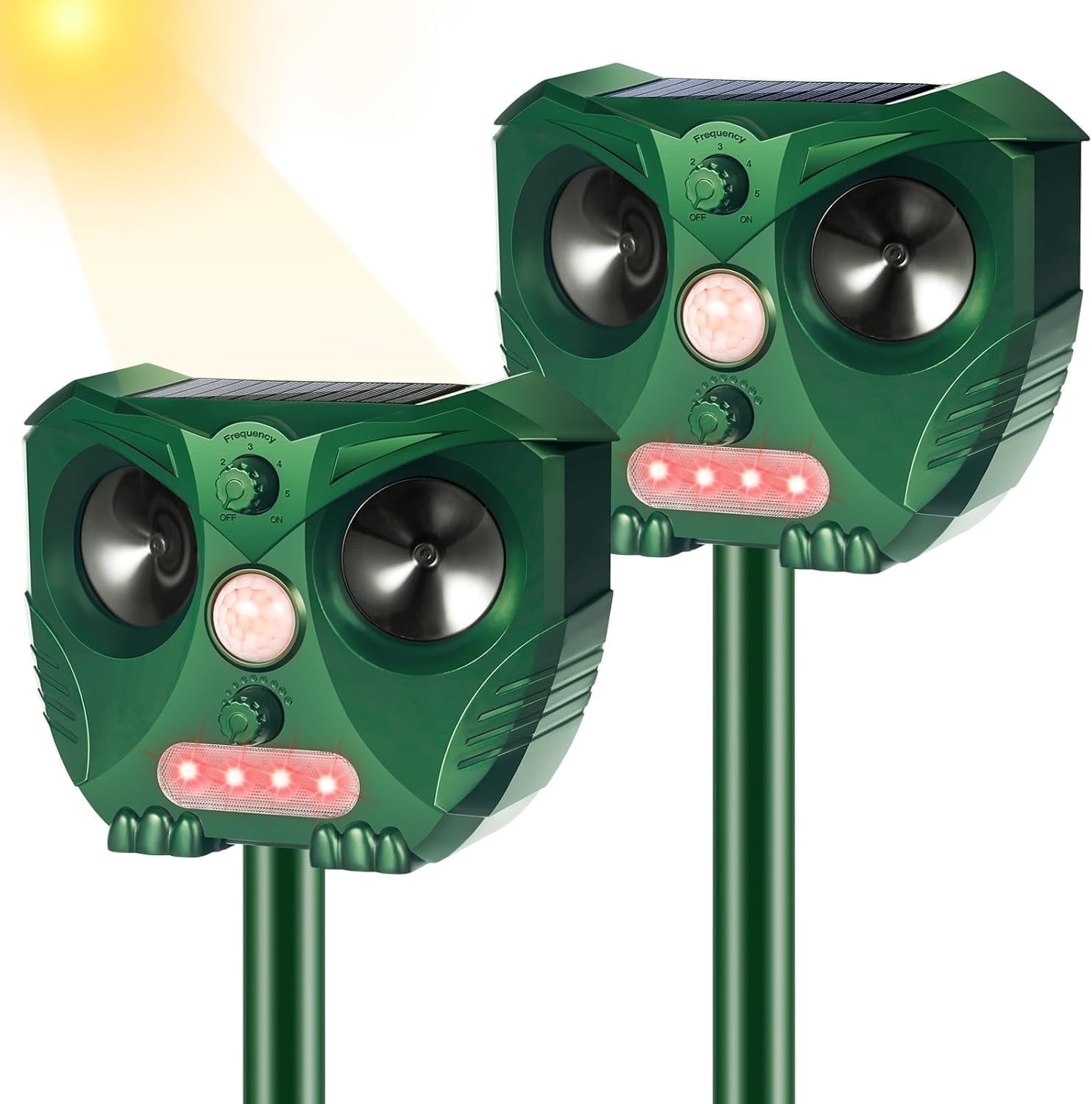 KingFurt 2PCS  Ultrasonic Animal Repellent, Waterproof Cat Deterrent Outdoor with Motion Detection & LED Flash Light for Yard