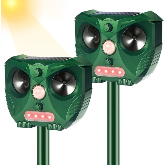 KingFurt 2PCS  Ultrasonic Animal Repellent, Waterproof Cat Deterrent Outdoor with Motion Detection & LED Flash Light for Yard