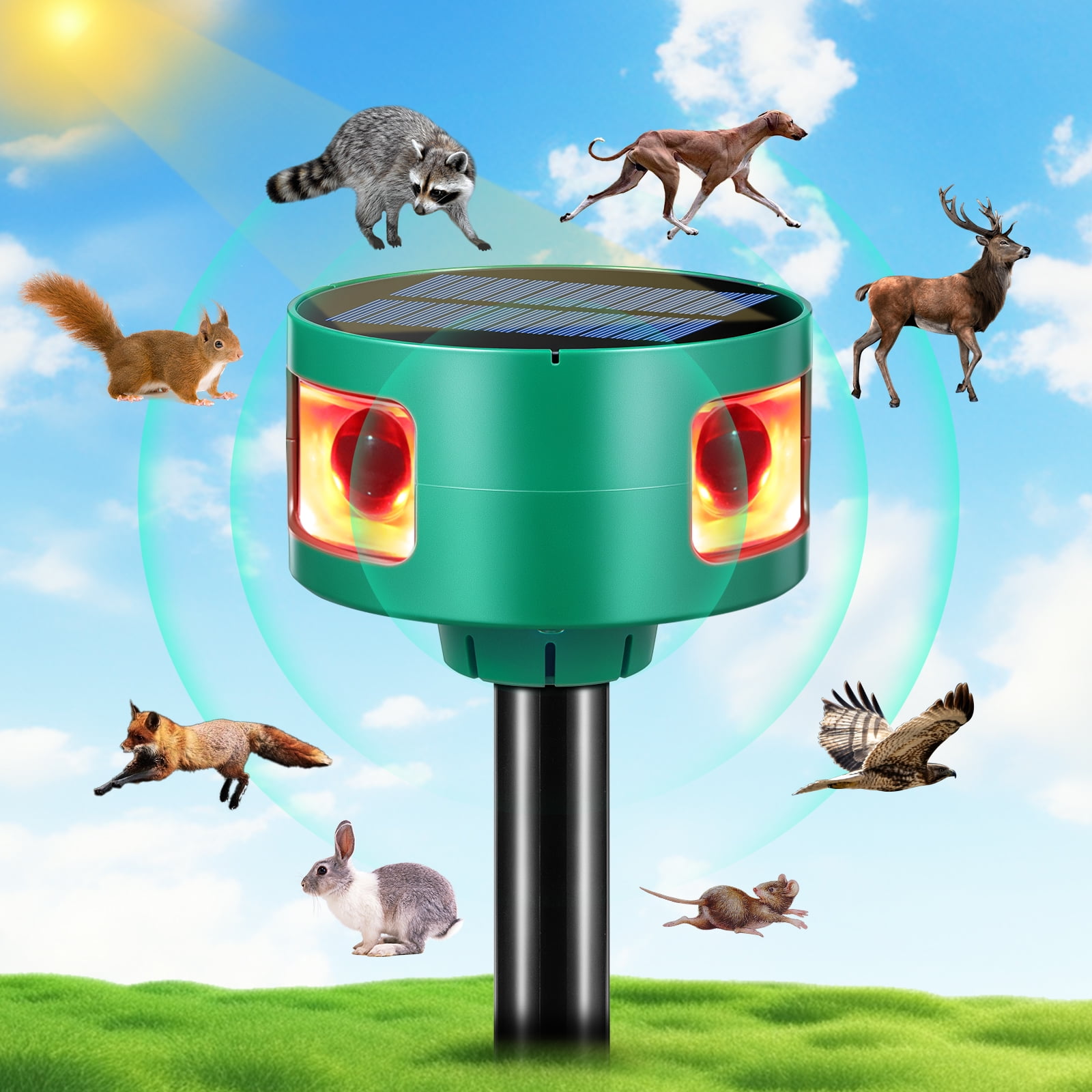 Kqiang 360 Solar Outdoor Motion Sensor Alarm, Dual Working Modes,Custom Recording for Farm Security