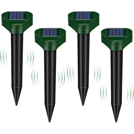 KingFurt 4 Pack Solar Mole Repellent Outdoor, Ultrasonic Mole Repellent Stakes for Lawn Garden Yard
