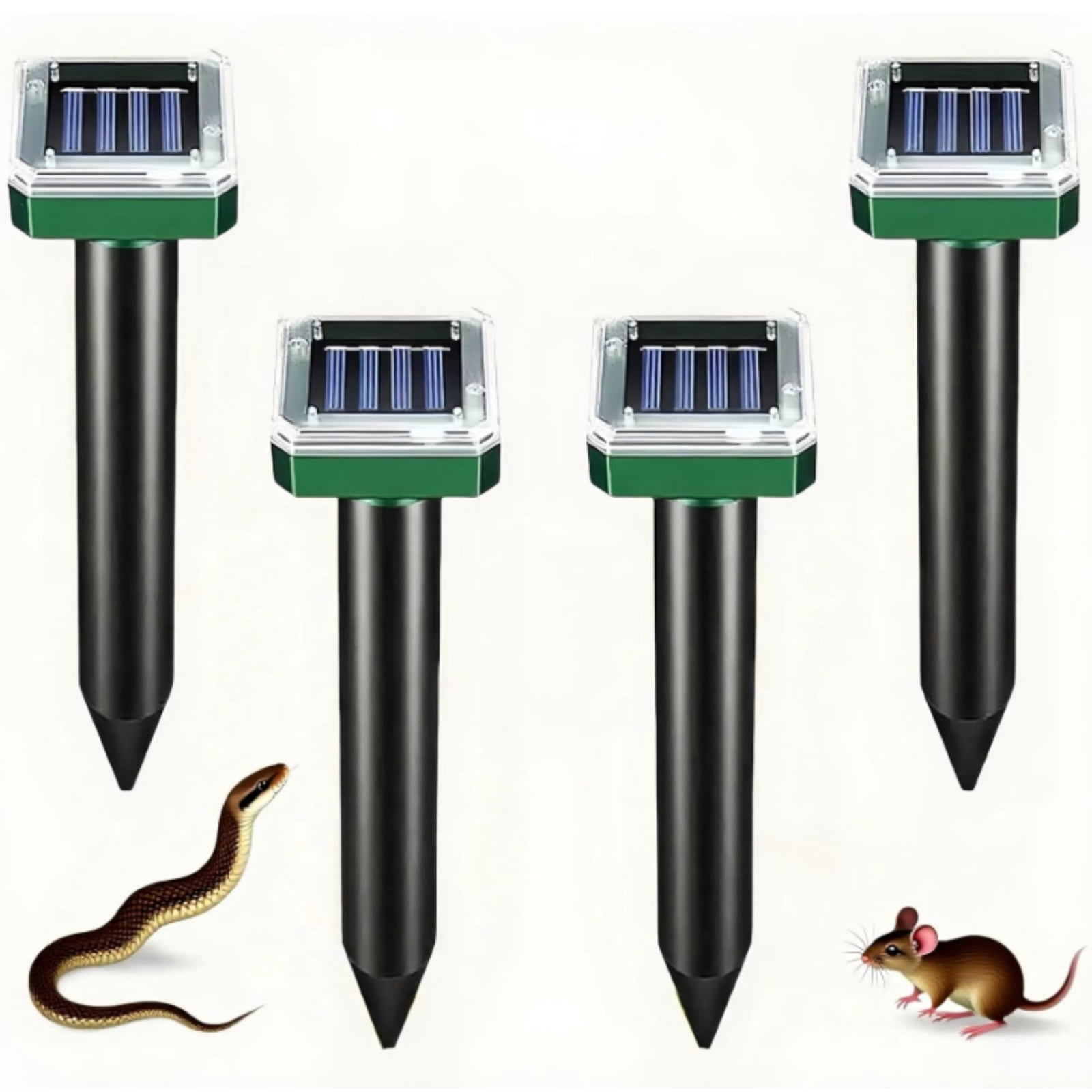 KingFurt 4-Pack Solar Ultrasonic Mole Repeller Outdoor Waterproof Sonic Spike Square