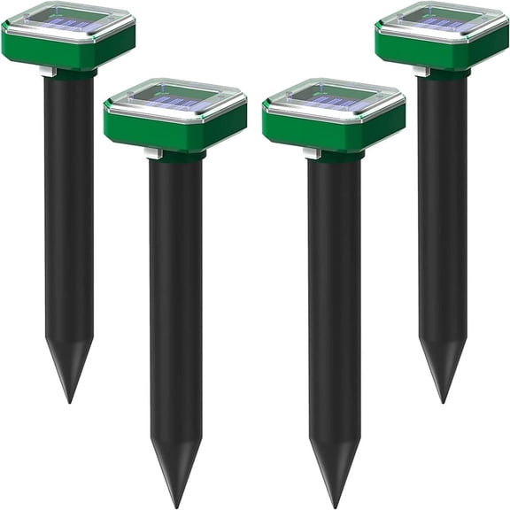 KingFurt 4-Pack Waterproof Ultrasonic Mole and Vole Repellent Spikes, 10.1" x 2.2"