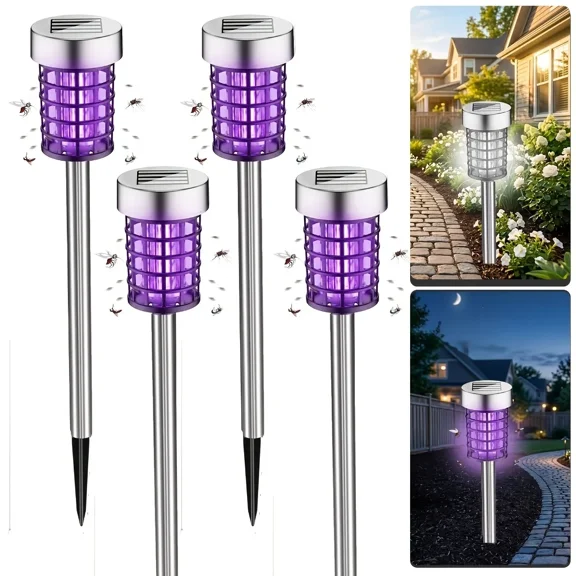 Kqiang 4Pack Solar Bug Zapper Outdoor Mosquito Repellent Outdoor,Waterproof Mosquito Zapper for Outside,Mosquito Trap Used to Repel Gnat Small Flying Insect,Solar Fly Zapper for Garden Yard Patio