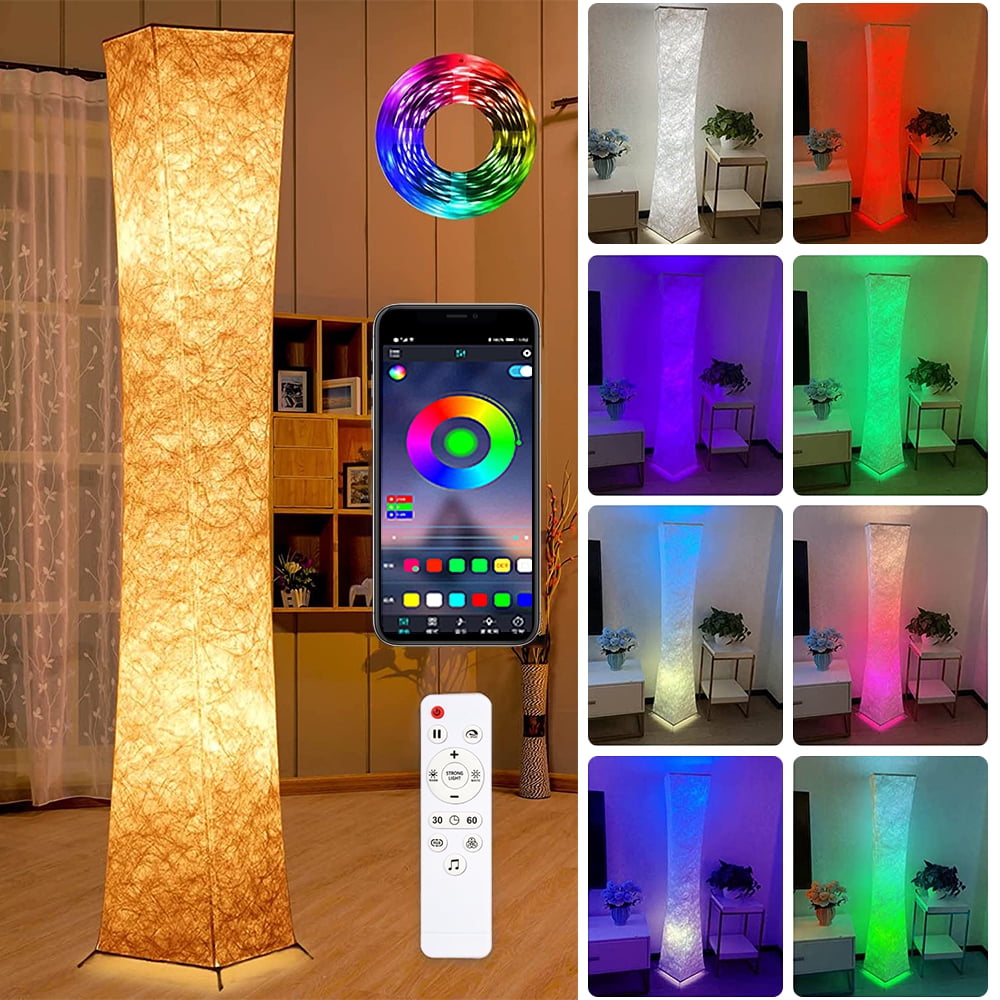 Kqiang 61 RGB Color Changing Dimmable Floor Lamp with White Fabric Shade