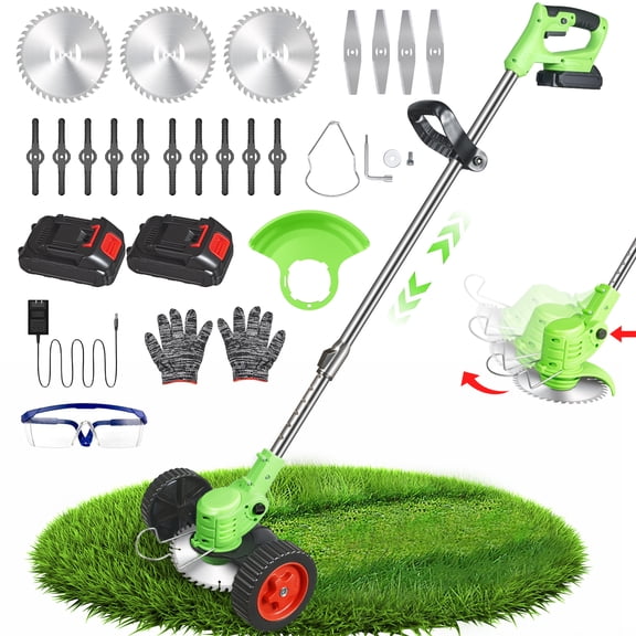KingFurt Electric Grass String Trimmer Cordless Weed Eaters Lawn Edger Weed Wacker Cutter with 2 Battery