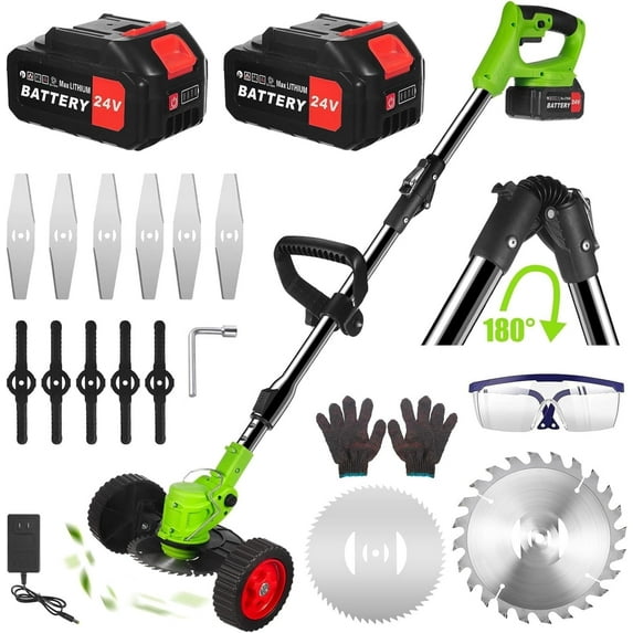 KingFurt Foldable Cordless Weed Wacker, with 2 Large Capacity Batteries and 13 Blades