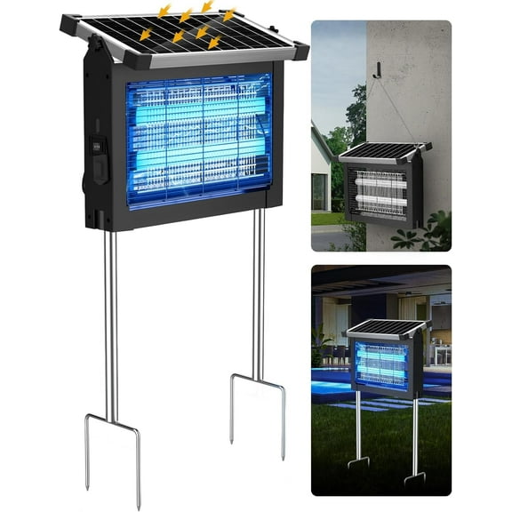 Kqiang Mosquito Zapper, Solar Bug Zapper Outdoor, Rechargeable Electric Mosquito Killer with Grounding Bracket Fly Insect Mosquito Trap for Patio Garden